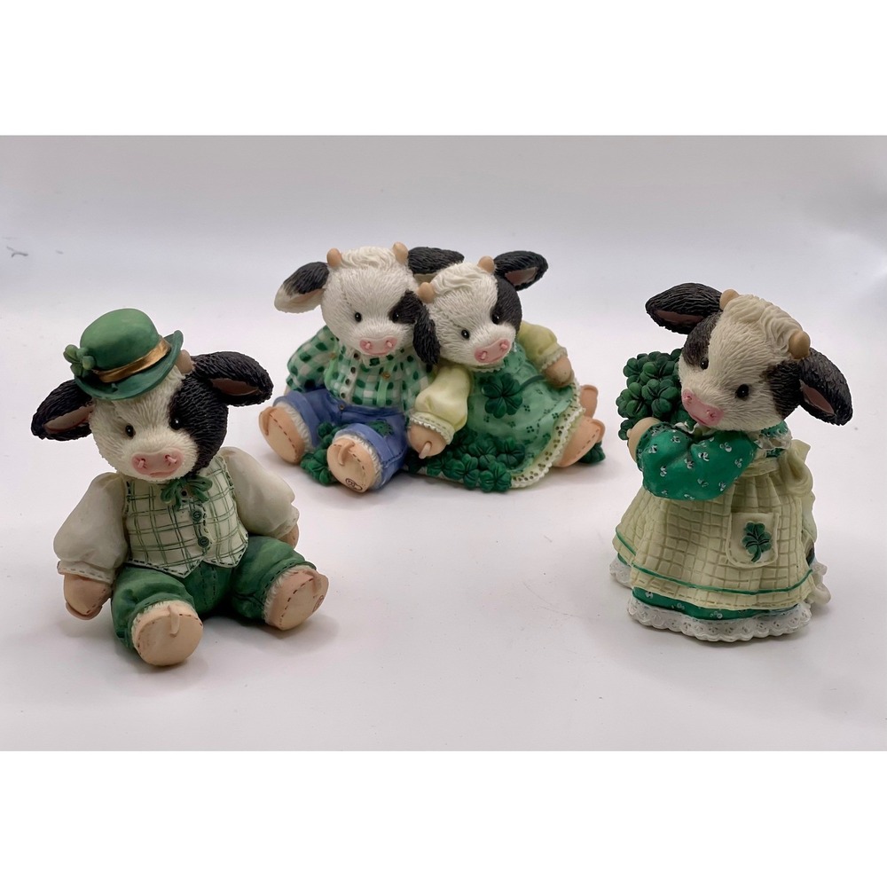 Mary's Moo Moos St Patricks Day Cow Figurines Enesco 1995 Set of 3 Irish Green